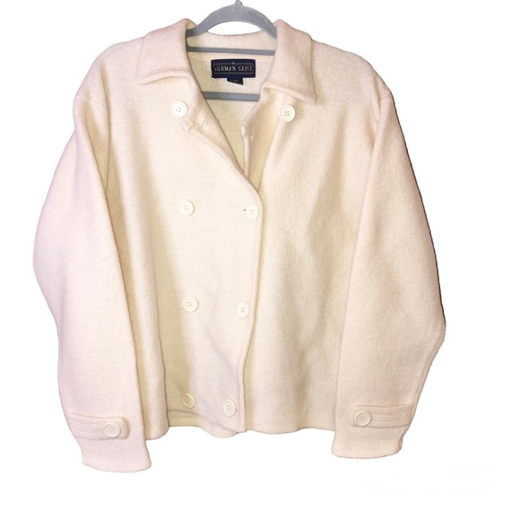 Herman Geist Vintage 100% Wool Peacoat‎ Button Front Jacket Cream Size Medium - Picture 1 of 4